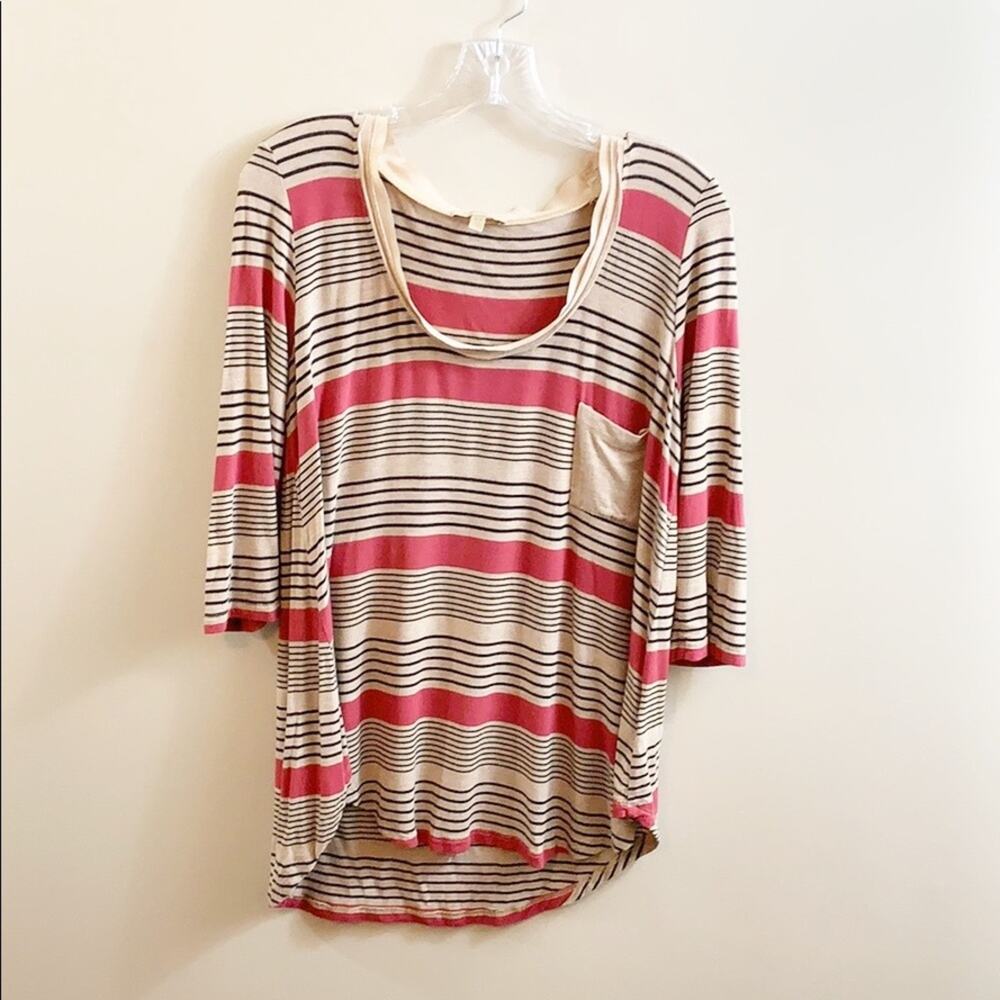 Anthropologie Bordeaux striped hi-low pocket tee